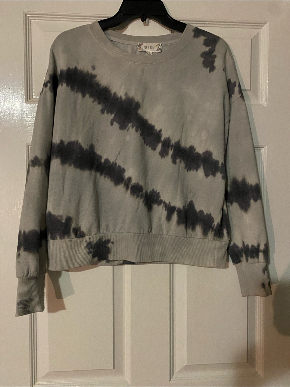 Pink Rose Gray & Charcoal Tie-Dye Crewneck Sweater
